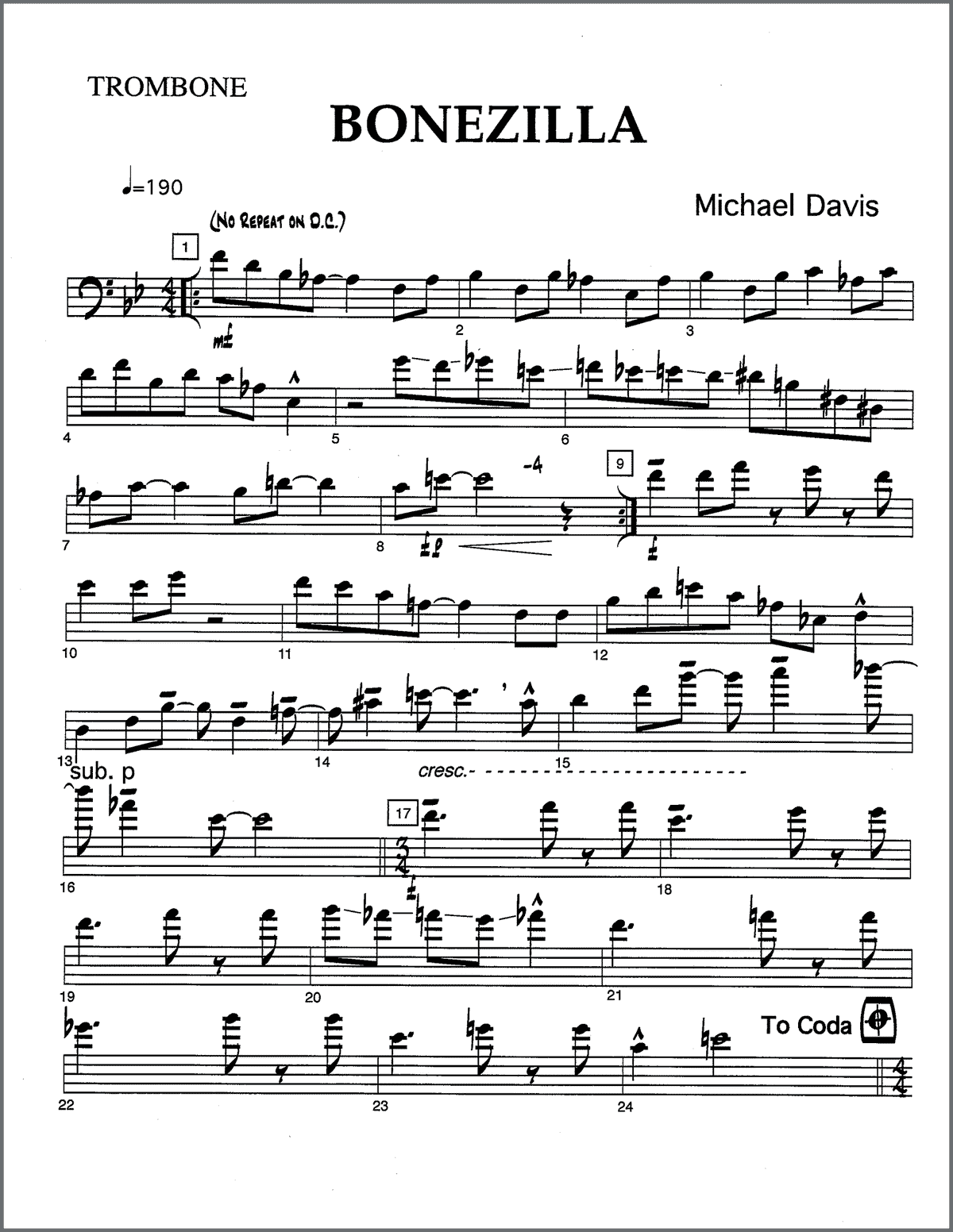Bonezilla for Two Trombones by Michael Davis — Hip-Bone Music
