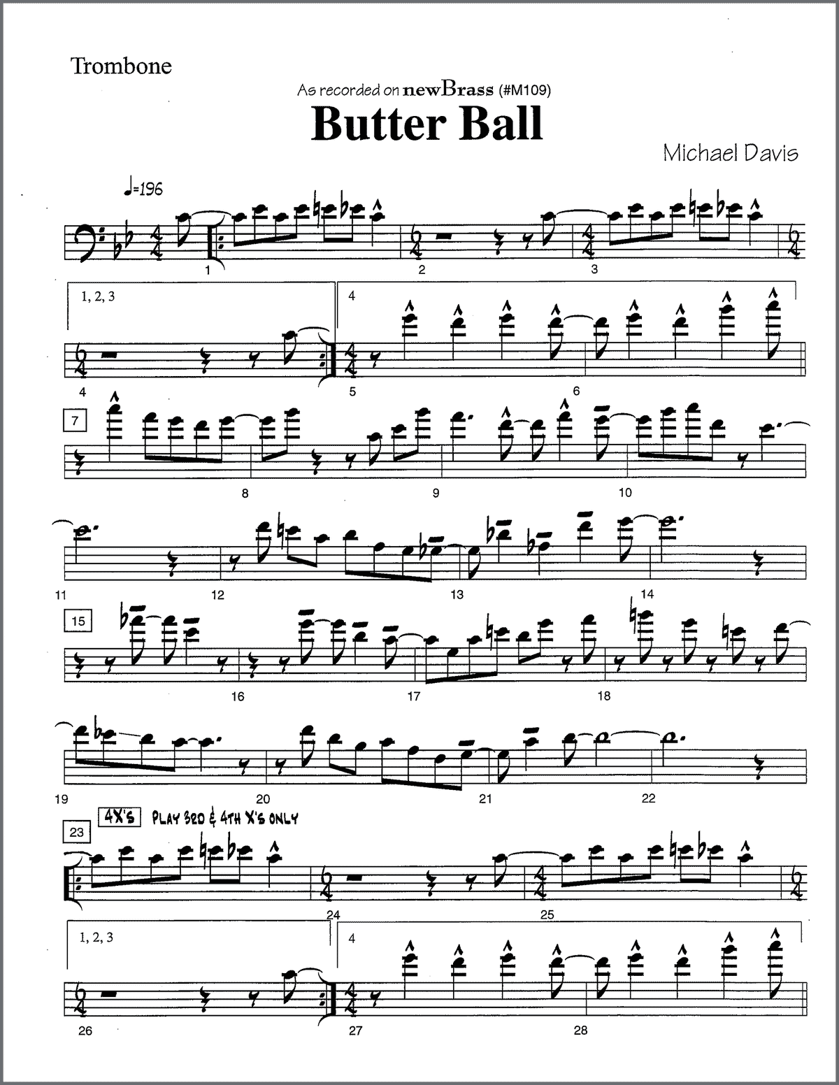 Butter Ball for Tenor and Bass Trombone by Michael Davis — Hip-Bone Music