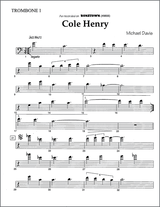 Cole Henry for 2 trombones or tenor and bass trombone