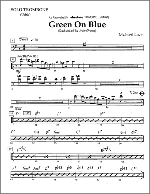 Green on Blue for 5 trombones with rhythm section