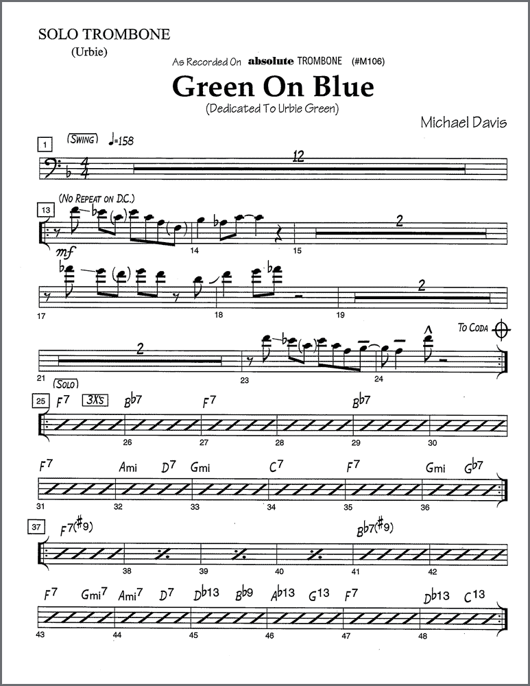 Green on Blue for 5 trombones with rhythm section
