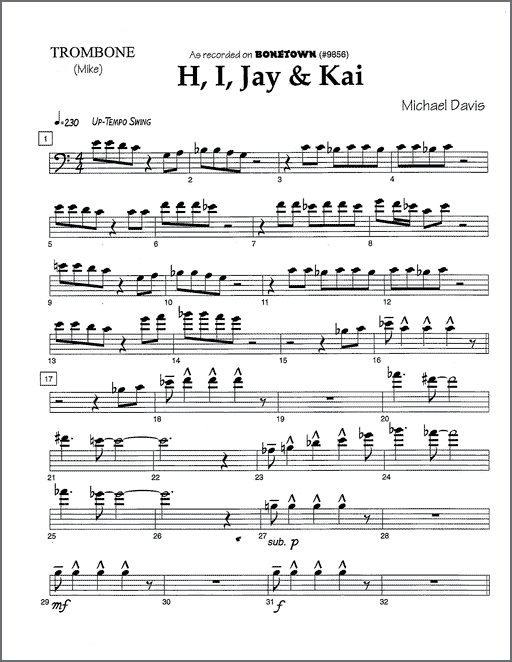 H, I, Jay, and Kai for 2 tenor trombones or tenor and bass trombone