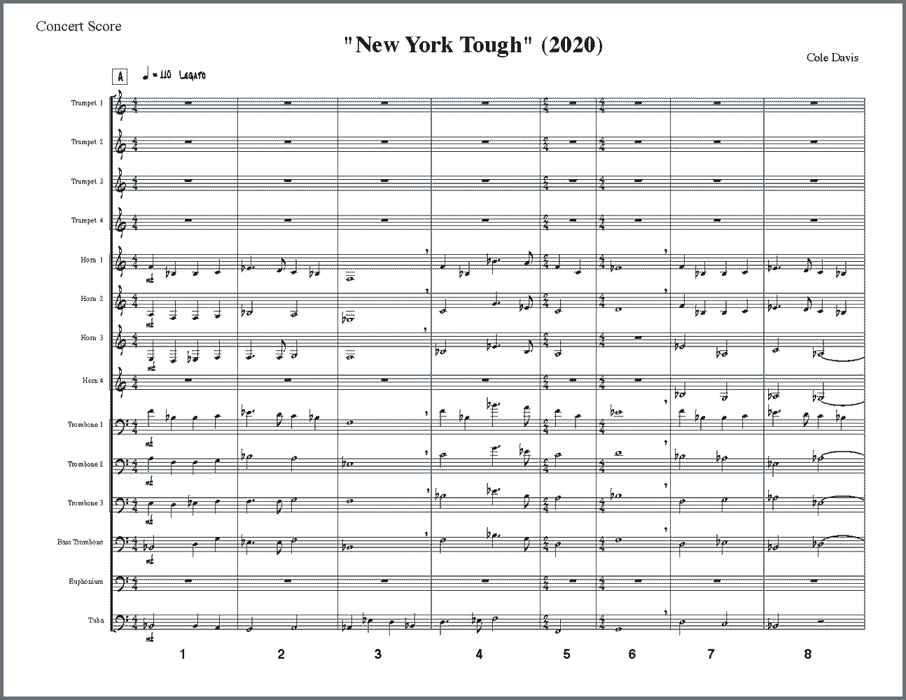 New York Tough for four trumpets, four french horns, four trombones, euphonium, and tuba