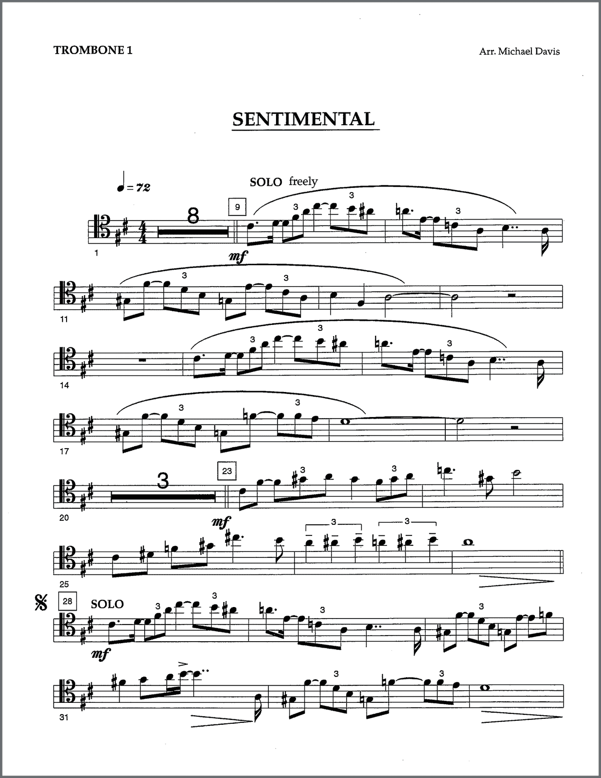 Sentimental for Four Trombones with Rhythm Section by Michael Davis ...